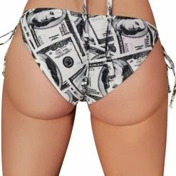 New In Cleo The Hurricane String Bikini Bottoms - Money Print
