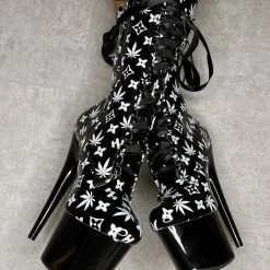 Hella Heels Branded 8inch Boots - Black/Black Shoes