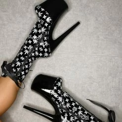 Hella Heels Branded 8inch Boots - Black/Black Shoes