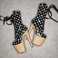 Hella Heels Branded 8inch Boots - Black/Sand Shoes