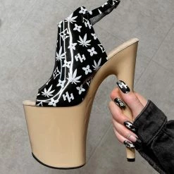 Hella Heels Branded Shield 8inch Stilettos - Black/Sand Shoes