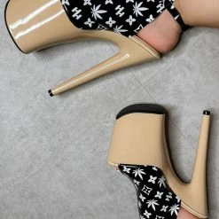 Hella Heels Branded Shield 8inch Stilettos - Black/Sand Shoes