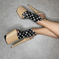 Hella Heels Branded Shield 8inch Stilettos - Black/Sand Shoes