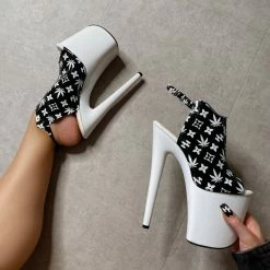 Hella Heels Branded Shield 8inch Stilettos - Black/White Shoes