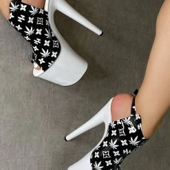 Hella Heels Branded Shield 8inch Stilettos - Black/White Shoes