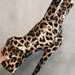 Hella Heels EmpireKicks Corset 8inch Boots - Leopard