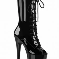 Pleaser USA Flamingo-1051 8inch Peep Toe Pleaser Boots - Patent Black