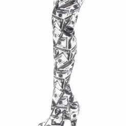 Pleaser USA Flamingo-3000DP 8inch Thigh High Pleaser Boots - Money Print