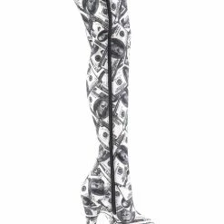 Pleaser USA Flamingo-3000DP 8inch Thigh High Pleaser Boots - Money Print