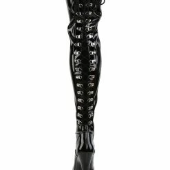 Pleaser USA Flamingo-3063 8inch Thigh High Pleaser Boots - Patent Black Shoes