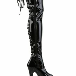 Pleaser USA Flamingo-3063 8inch Thigh High Pleaser Boots - Patent Black Shoes