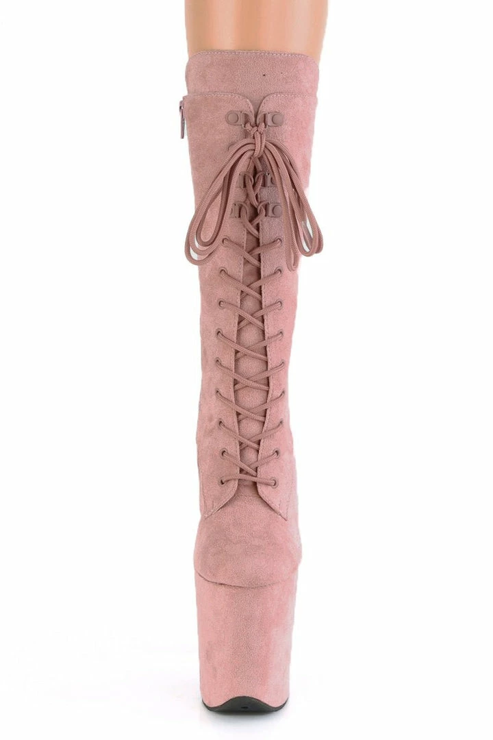 Pleaser USA Flamingo-1050FS Faux Suede 8inch Pleaser Boots - Dusty Blush Shoes