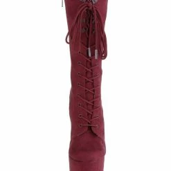 Pleaser USA Flamingo-1050FS Faux Suede 8inch Pleaser Boots - Burgundy Shoes