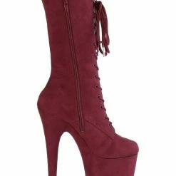 Pleaser USA Flamingo-1050FS Faux Suede 8inch Pleaser Boots - Burgundy Shoes
