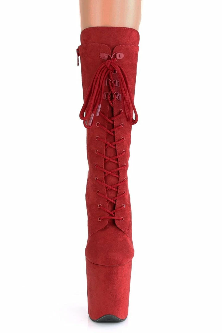 Pleaser USA Flamingo-1050FS Faux Suede 8inch Pleaser Boots - Red