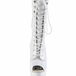Pleaser USA Flamingo-1051 8inch Peep Toe Pleaser Boots - Patent White Shoes