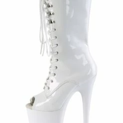 Pleaser USA Flamingo-1051 8inch Peep Toe Pleaser Boots - Patent White Shoes