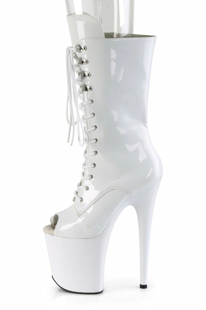 Pleaser USA Flamingo-1051 8inch Peep Toe Pleaser Boots - Patent White Shoes