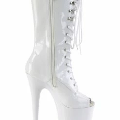 Pleaser USA Flamingo-1051 8inch Peep Toe Pleaser Boots - Patent White Shoes