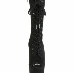 Pleaser USA Flamingo-1051FS Faux Suede 8inch Peep Toe Pleaser Boots - Black Shoes
