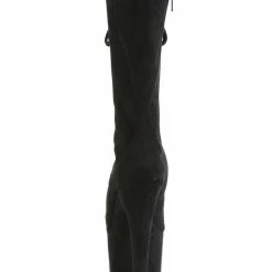 Pleaser USA Flamingo-1051FS Faux Suede 8inch Peep Toe Pleaser Boots - Black Shoes