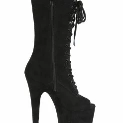 Pleaser USA Flamingo-1051FS Faux Suede 8inch Peep Toe Pleaser Boots - Black Shoes