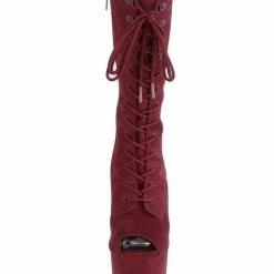 Pleaser USA Flamingo-1051FS Faux Suede 8inch Peep Toe Pleaser Boots - Burgundy Shoes