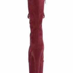 Pleaser USA Flamingo-1051FS Faux Suede 8inch Peep Toe Pleaser Boots - Burgundy Shoes