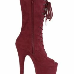 Pleaser USA Flamingo-1051FS Faux Suede 8inch Peep Toe Pleaser Boots - Burgundy Shoes