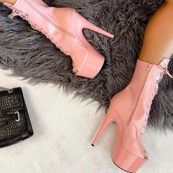 Hella Heels LipKit Open Toe 7inch Boots - Candy Shop