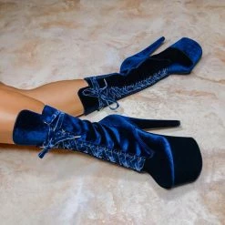 Hella Heels BabyDoll Velvet 7inch Boots - Old Money Shoes