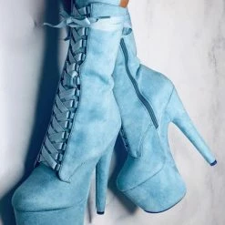 Shoes Hella Heels High BabyDoll 7inch Boots - Baby Blue