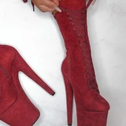 Hella Heels High BabyDoll 8inch Boots - Dark Red