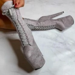 Shoes Hella Heels High BabyDoll 8inch Boots - Light Grey