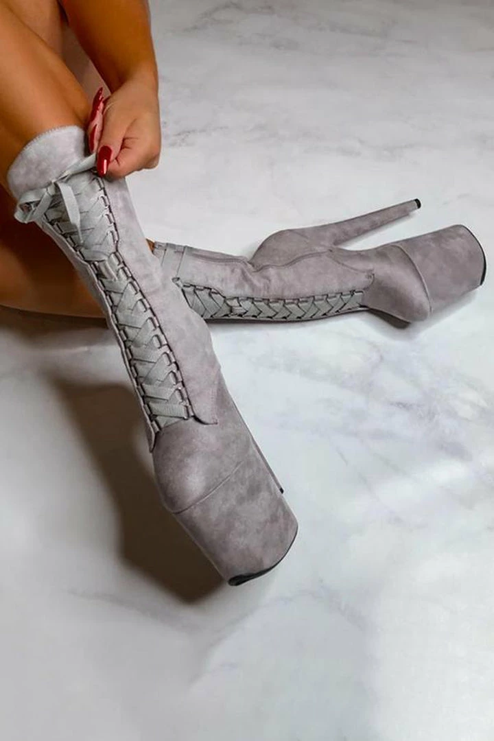 Shoes Hella Heels High BabyDoll 8inch Boots - Light Grey