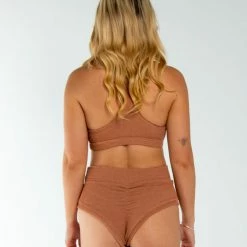 New In AMBR Designs Waffle High Waist Shorts - Sand