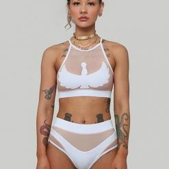 Creatures Of XIX I S I S Halter Top - White With Sand Mesh All Pole Wear
