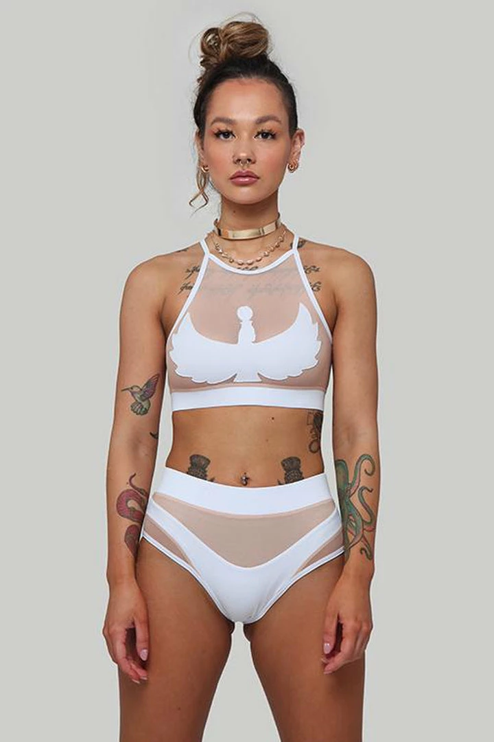 Creatures Of XIX I S I S High Waisted Bottoms - White With Sand Mesh Shorts