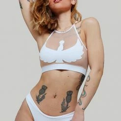 Creatures Of XIX I S I S Halter Top - White With Sand Mesh All Pole Wear