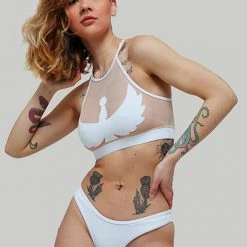 Creatures Of XIX I S I S Halter Top - White With Sand Mesh All Pole Wear