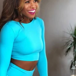 All Pole Wear Olra Activewear Long Sleeve Crop Top - Ocean