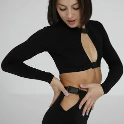 Exo Wear Cut Out Buckle Pants - Black