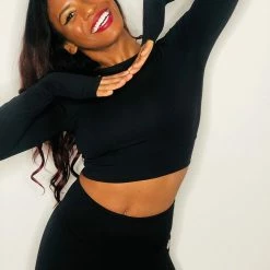 All Pole Wear Olra Activewear Long Sleeve Crop Top - Black