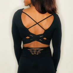 All Pole Wear Olra Activewear Long Sleeve Crop Top - Black