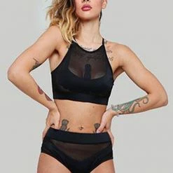 All Pole Wear Creatures Of XIX I S I S High Waisted Bottoms - Black With Black Mesh