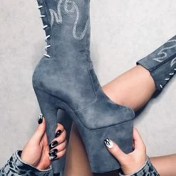 Hella Heels HellGirl 8inch Boots - Grey/White Back In Stock