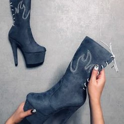 Hella Heels HellGirl 7inch Boots - Grey/White Back In Stock