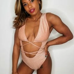 All Pole Wear Exo Wear Lurex Bodysuit - Rose Gold