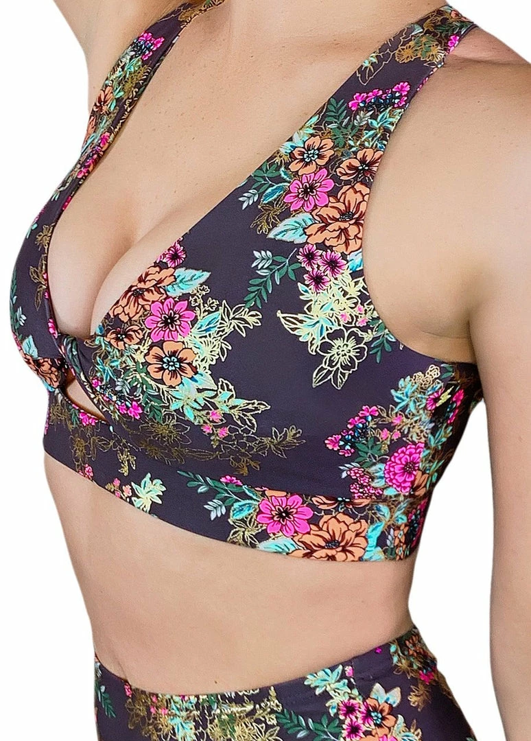 Cleo The Hurricane Twist Sports Bra - Gunmetal Garden All Pole Wear