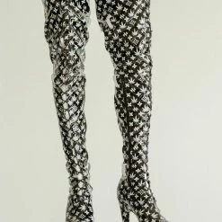 Hella Heels Branded Thigh High 8inch Boots - Black